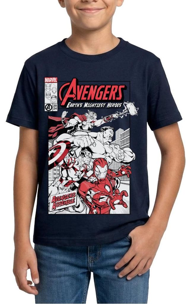 Spreadshirt Avengers Assemble Helden Comic-Motiv Teenager T-Shirt, 152/164 (12-14 Jahre), Navy