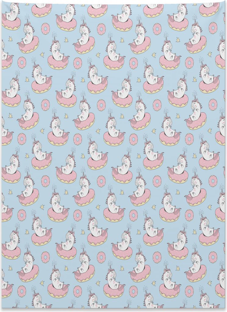 Abakuhaus Unicorn-Party Wandteppich, Tiere Donuts aus Weiches Mikrofaser Stoff Kein Verblassen Klare Farben Waschbar, 110 x 150 cm, Hellrosa Hellbl...