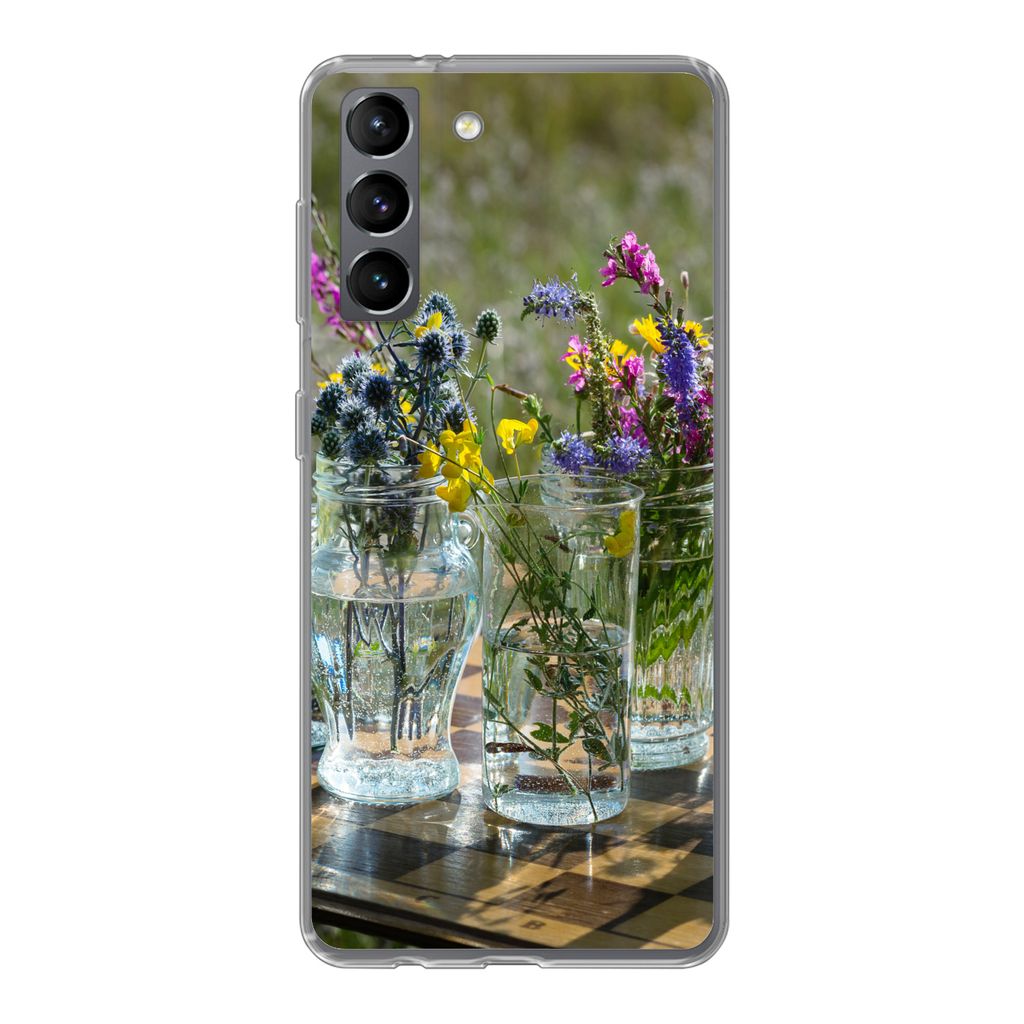 MuchoWow Handyhülle Schutzhülle Hülle für Samsung Galaxy S21 Vase - Blumen - Farben Silikon Softcase Handy Hülle - Softcase