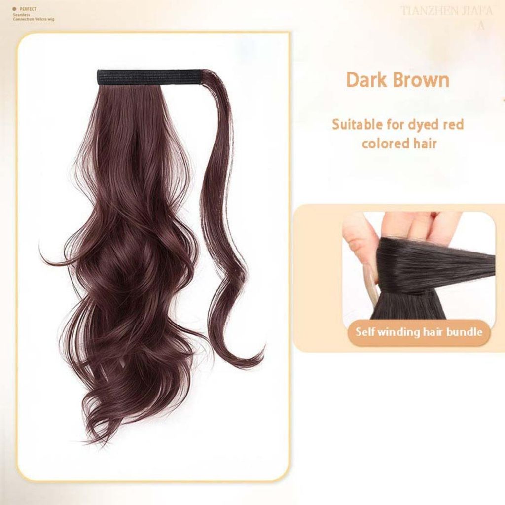 INF Dunkelbrauner, tiefer Pferdeschwanz Perücke mit Magic Tape, 1 Stück