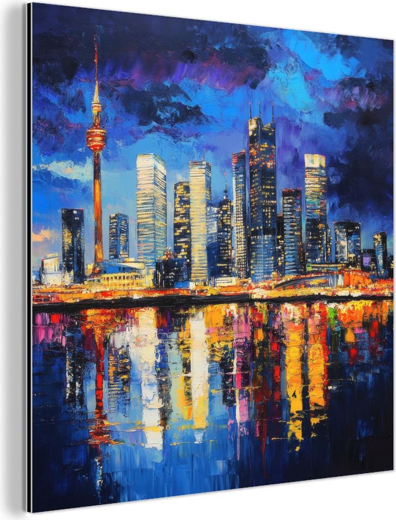 MuchoWow Wanddekoration Metall Metallbild Wandkunst 90x90 cm Skyline Toronto - Modern - Stadtlicht - Blau MuchoWow Aluminium Gemälde - Dekoration ...