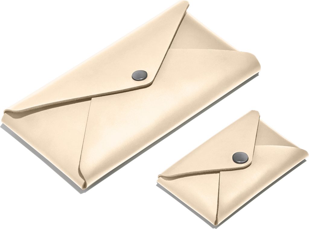 Set Visitenkarten Etui + Federmäppchen aus Leder Beige - Kreditkarten-Etuis - Hergestellt in Italien