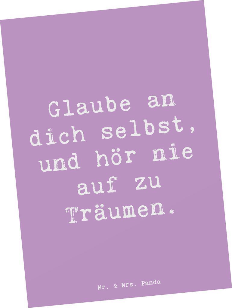 Mr. & Mrs. Panda Postkarte Spruch Glaube an sich selbst - Lavendeltraum - Geschenk, Stimmungen, Postkarten, positives Denken, Inspiration, Mut, Gru...