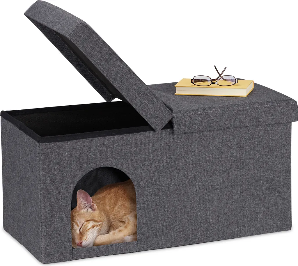 Cachette pour chat relaxdays grise pour repos calme avec couvercle