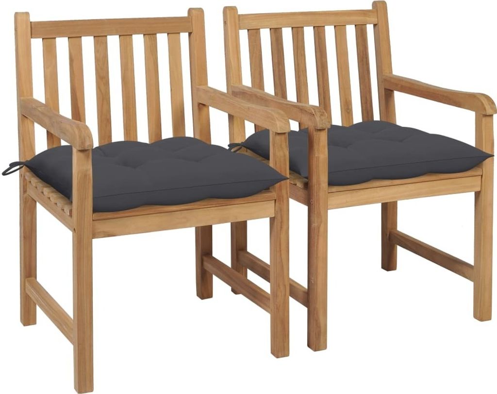 Möbel Gartenstühle 2 Stk. mit Anthrazit Kissen Massivholz Teak - Gartenstühle 3062745