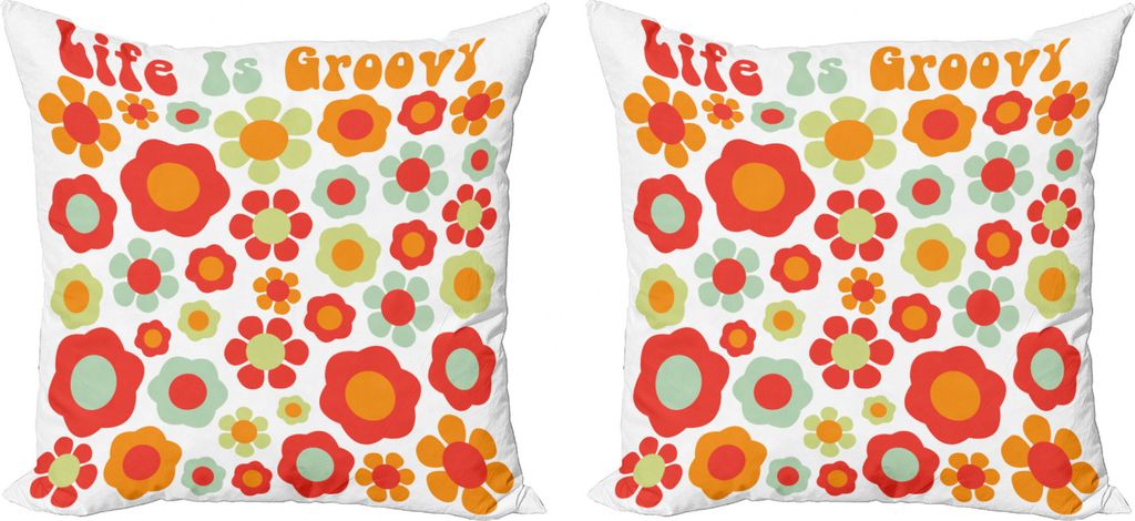 ABAKUHAUS toll Kissenbezug Set (2Stück), Farbige Kunst Dated Stil, doppelseitiges Digitaldruckdekor mit Reißverschluss, 50 cm, Mint Grün Rot Orange