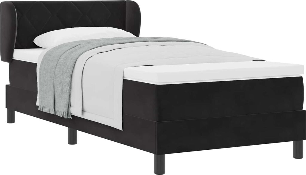 Boxspringbett mit Kopfteil Schwarz 90 x 190 cm Samt