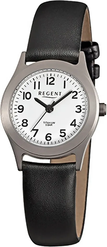 Montre Femme Anti-Allergie en Titane Noir Regent F-871 Bracelet Cuir Doux