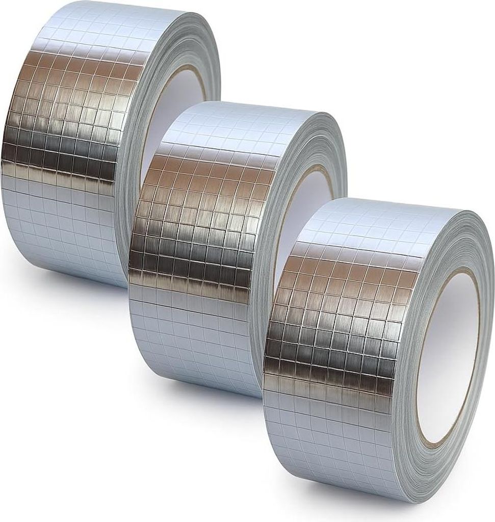 Alu Klebeband Pack 3 Rollen Aluminiumband 50mm x 45m Aluminium netzverstärkt hitzebeständig für Rohrisolierung Lüftungs- und Klimaanlagen Metal...