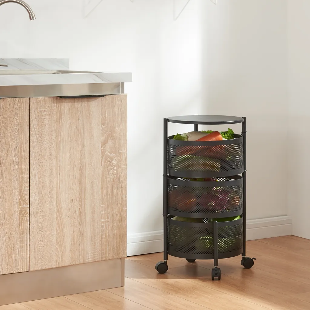 Carrello Portavivande Steigen 3 Ripiani Nero - Organizzatore Slim Acciaio