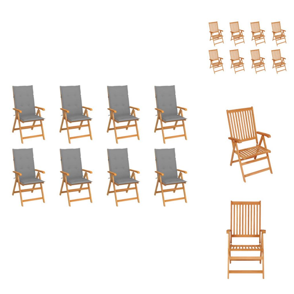 vidaXL Garten-Liegestühle mit Kissen 8 Stk. Massivholz Teak - Gartenstühle
