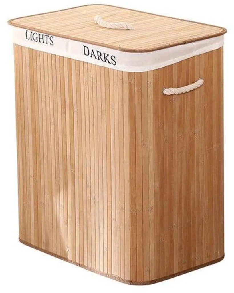 Coffre à linge pour chambre et buanderie en bambou 72L avec séparateur