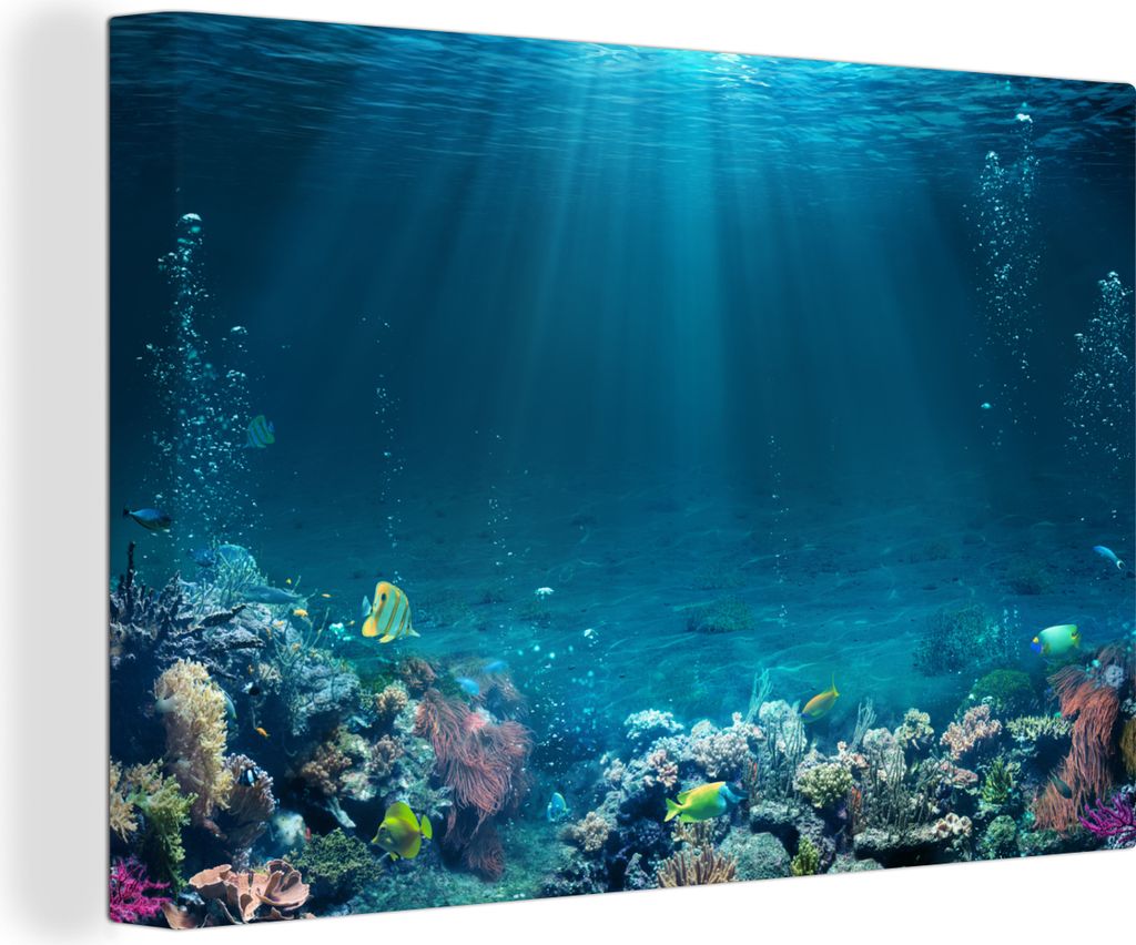 OneMillionCanvasses - Leinwandbilder - 140x90 cm, Ozean - Fische - Korallen, Wandbilder Kunstdruck Wanddekoration - Foto auf Leinwand - Gemälde ...