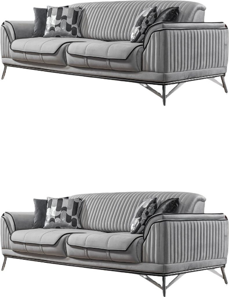 Villa Möbel Sofa Set Bond Grau Stellvariante:3+2 Relax- und Bettfunktion, pflegeleichter Mikrofaser Samtstoff