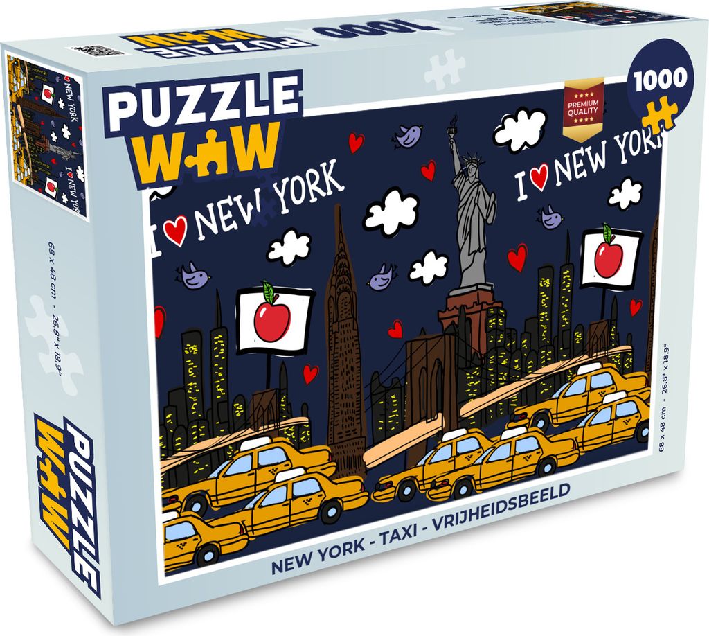 MuchoWow Puzzle 1000 Teile New York - Taxi - Freiheitsstatue - Erwachsene - Rätsel