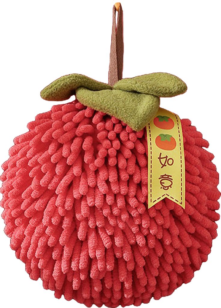 Chenille-Handtuch mit süßem Kaki-Obst, super saugfähig, weich, zottelig, Schlaufe zum Aufhängen, schnelltrocknend, Badezimmer-/Küchentuch, Neu...
