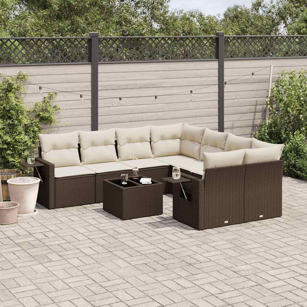 Maison Exclusive - 9-tlg. Garten-Sofagarnitur mit Kissen Braun Poly Rattan