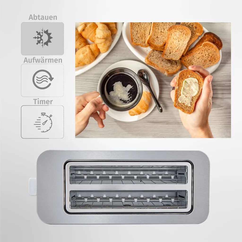 Tostapane a disco in acciaio inox Zilan | con attacco per panini e vassoio raccogli briciole | tostapane | macchina per tostare | 1400 watt | alloggiamento in acciaio inox | 7 impostazioni | display digitale con conto alla rovescia - 2