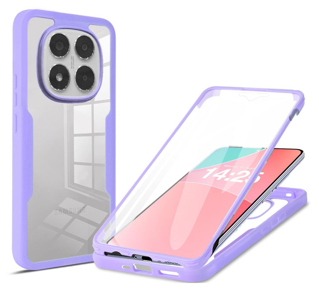 360 Grad Rundum Schutz Handyhülle für Xiaomi Redmi Note 14 Pro Full Cover Vollschutz Case Farbe: Violett