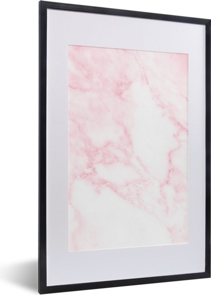 MuchoWow Gerahmtes Poster Marmor - Weiß - Rosa - Chic - Marmoroptik 40x60 cm - Poster mit Schwarzem Bilderrahmen Wandposter Rahmen Foto Bilder -...