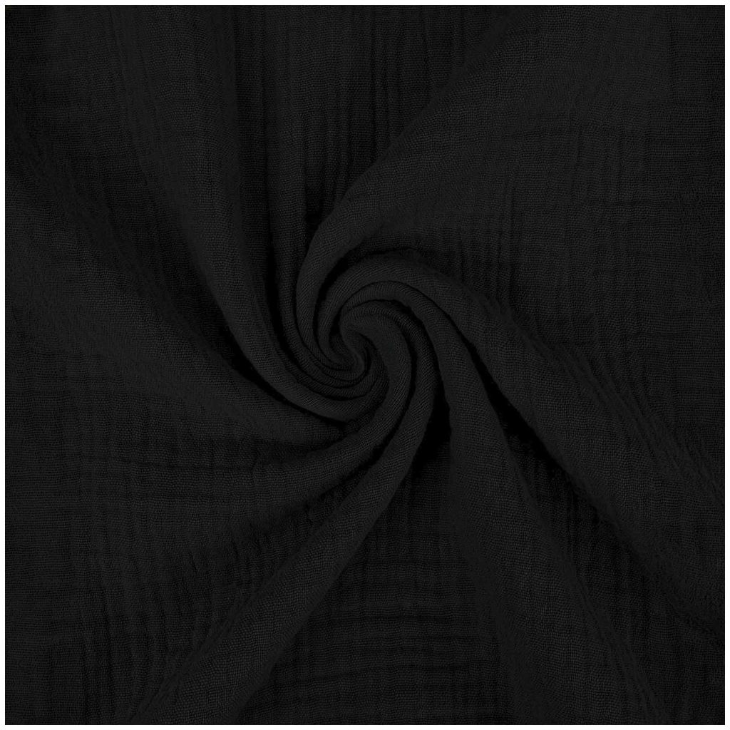 Musselin Stoff extra breit 280 cm in Schwarz – Double Gauze Baumwollstoff Meterware für Bettwäsche und Gardinen.