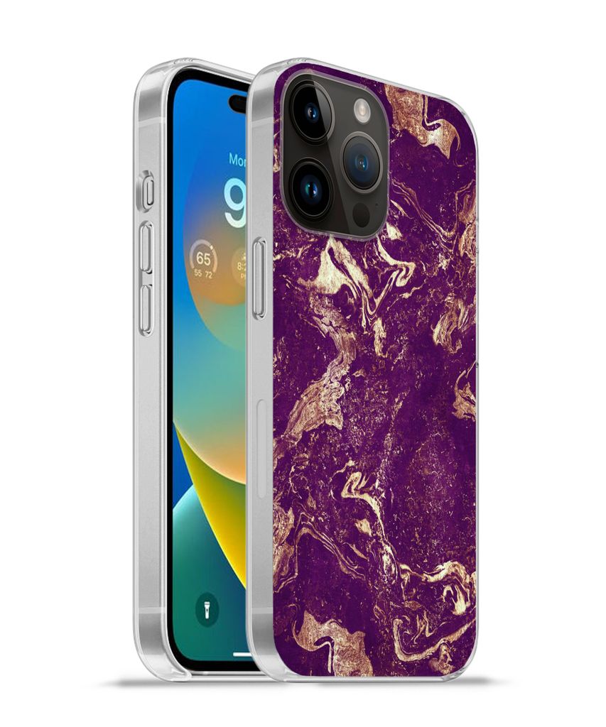 MuchoWow Handyhülle Schutzhülle Hülle für Apple iPhone 14 Pro - Softcase Naturstein - Kalkstein - Gold Silikon Softcase Handy Hülle - Umschlag