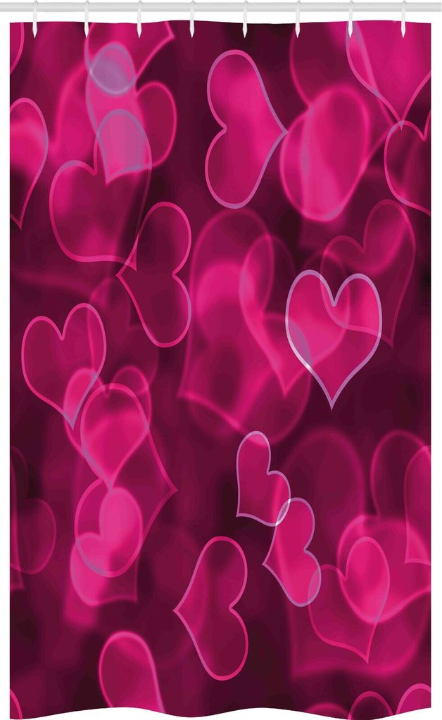 ABAKUHAUS Hot Pink Schmaler Duschvorhang, Herz Verschwommen, Badezimmer Deko Set aus Stoff mit Haken, 120 x 180 cm, Magenta Pink