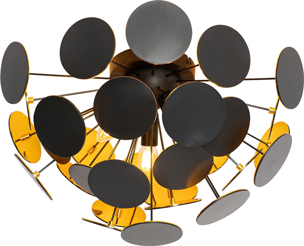 QAZQA - Design Deckenleuchte I Deckenlampe I Lampe I Leuchte Schwarz mit Gold I Messing 54cm 3-flammig - Cerchio I Wohnzimmer I Schlafzimmer - Stah...