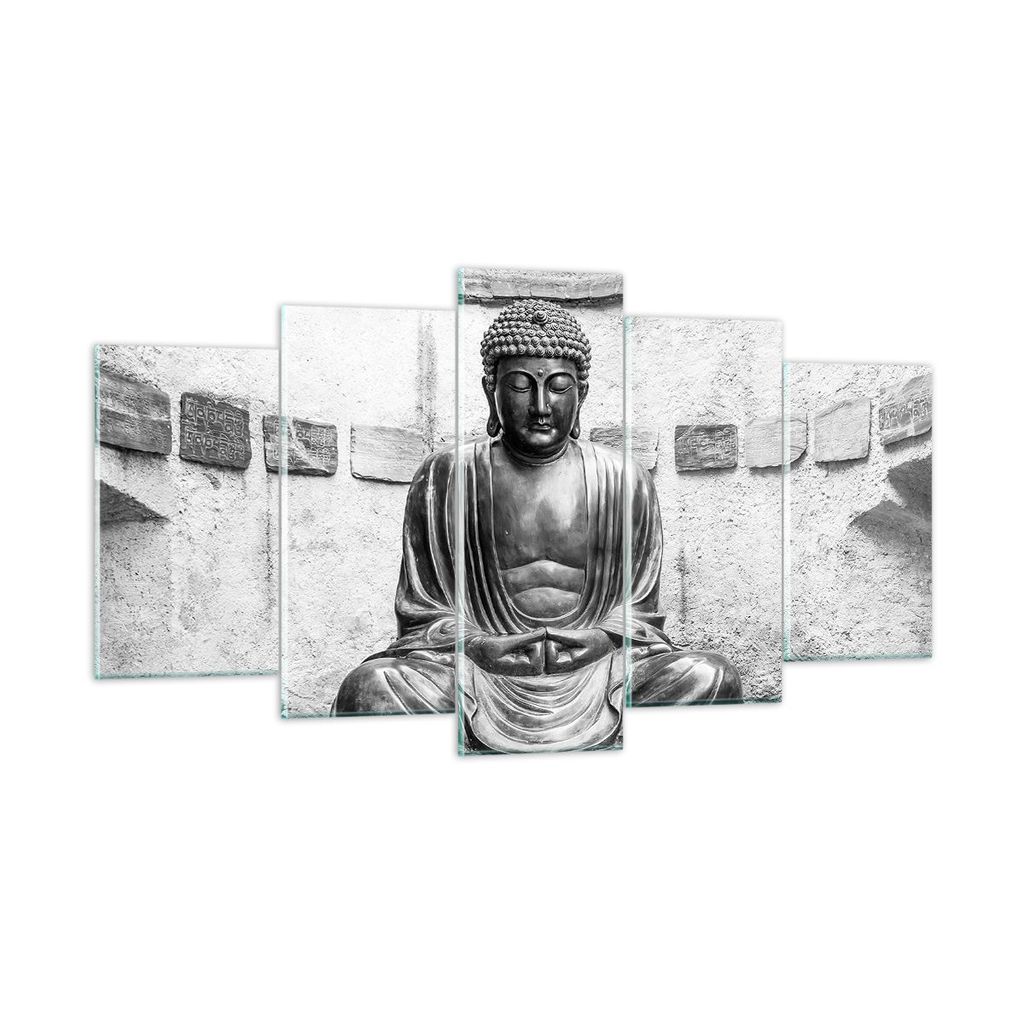 Bilder auf glas - 5 Teile - Japanisch Buddha Statue - 160x85cm - Glasbilder - Wandbilder - Bilder - zum Aufhängen bereit - Wanddekoration aus Glas...