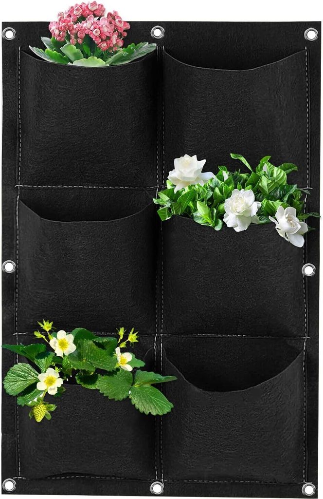 Hängende Pflanzbeutel, 6 Taschen Vertikale Wand Pflanzer Pflanztaschen Filz, Pflanzen Wachsen Taschen Pflanzbeutel Indoor/Outdoor für Balkon Gart...