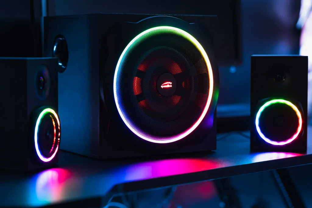 Enceintes PC 2.1 Speedlink GRAVITY CARBON avec Caisson de Basses RGB - 2