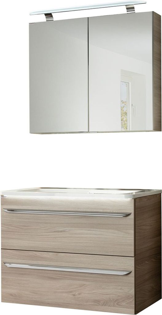 Fackelmann LUXOR Badmöbel Set 3-teilig 80 cm, Braun + LED-Spiegelschrank