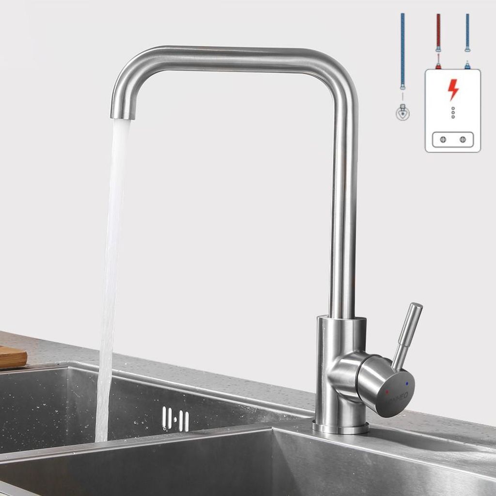Niederdruck Küchenarmatur Edelstahl, 360° Drehbar Produktbild 
