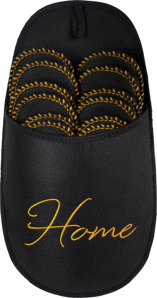 ONVAYA® ABS Gästepantoffel | Home schwarz-gold | 6er Set | Produktbild