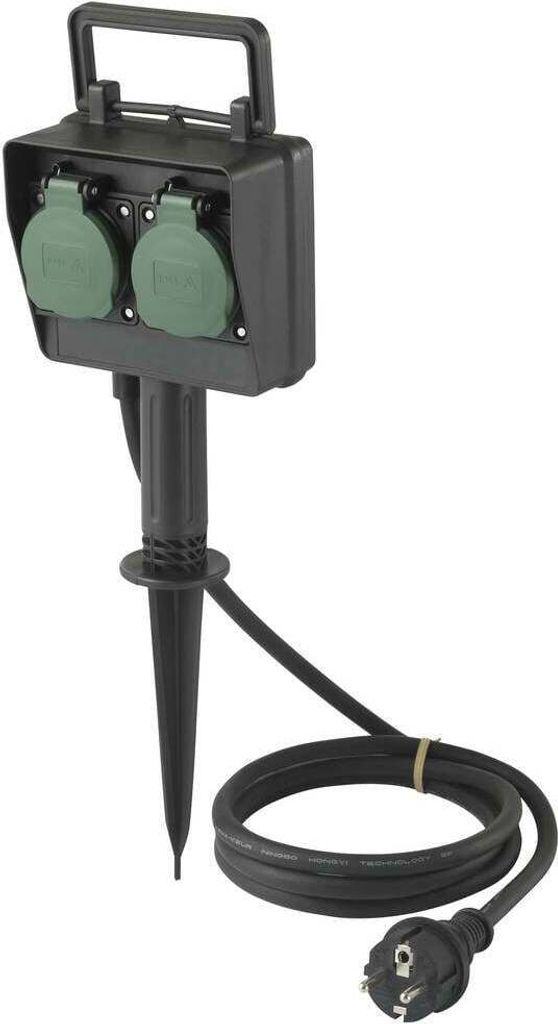 Sygonix SY-5231004 Gartensteckdose 2fach Schwarz, Standard-Grün (seidenmatt) erhöhter Berührungsschutz