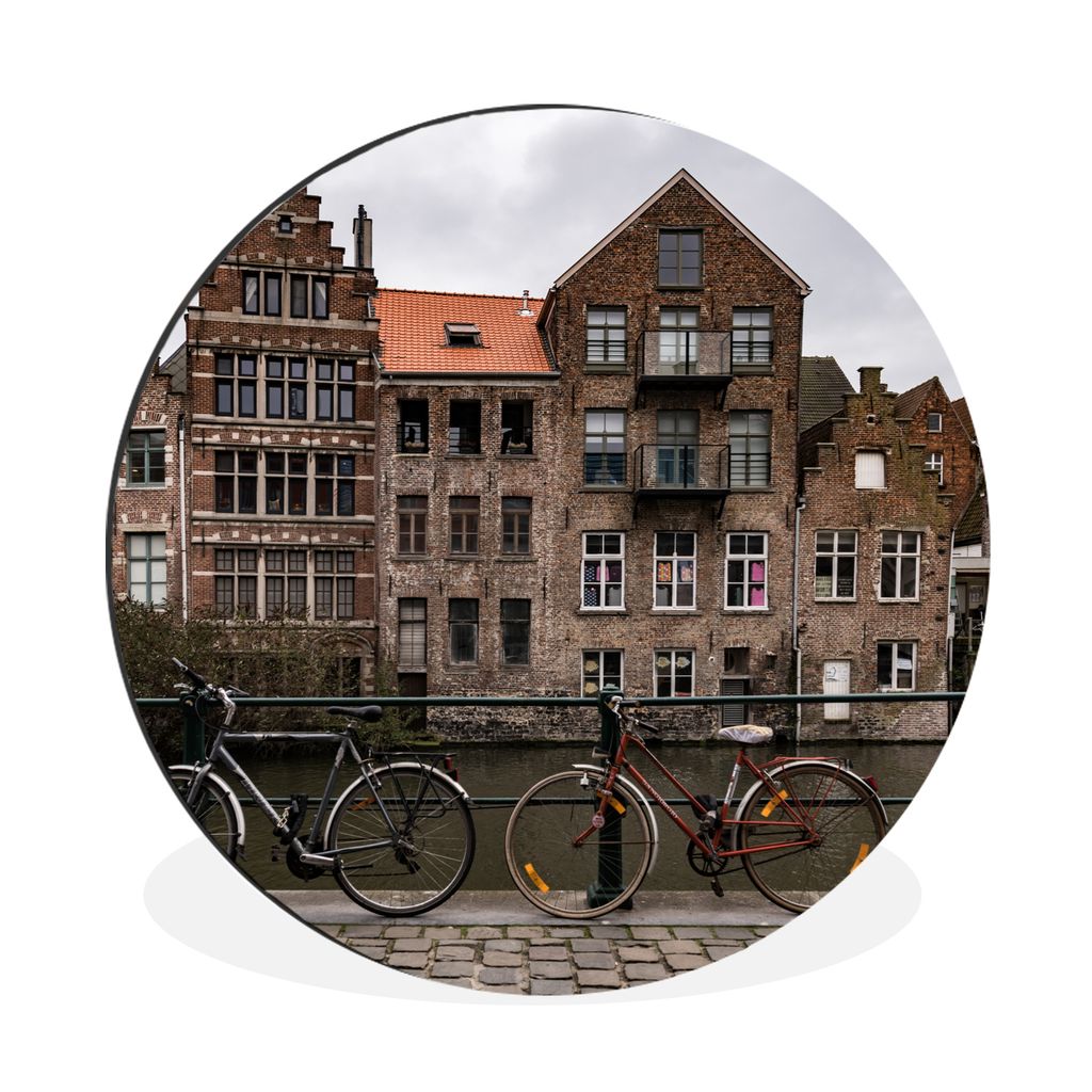 MuchoWow Aluminium Wandkreis Fahrrad - Zaun - Haus - Gent Ø 60 cm Wanddeko Modern Wohnzimmer - Wand Kreis - Wandbild - Schlafzimmer - Aluminium ...