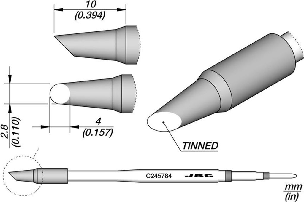 JBC Lötkartusche, C245-784, 2.8 mm C245784 , abgeschrägt, bleifrei