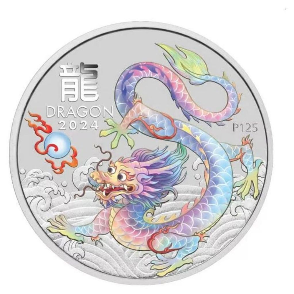 1 Unze Silbermünze Australien Lunar III Drache - Weiß 2024 Produktbild 