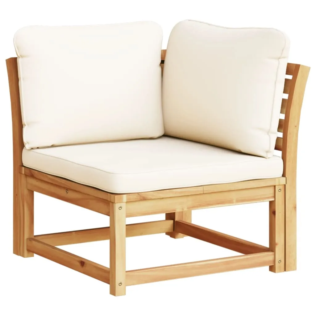 Canapé d'angle de jardin en bois d'acacia massif avec coussins 73x73cm