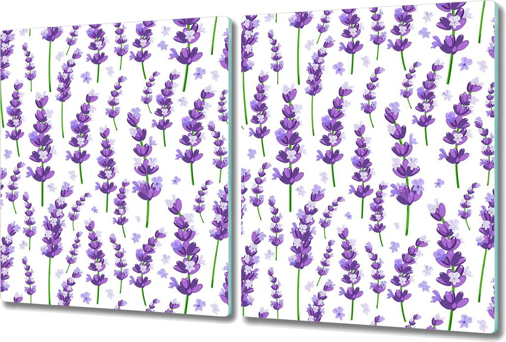 Glas-Herdabdeckplatte Glaskeramikkochfeld-Abdeckung Spritzschutz - 2x 40x52 cm - Lila Lavendelblüten