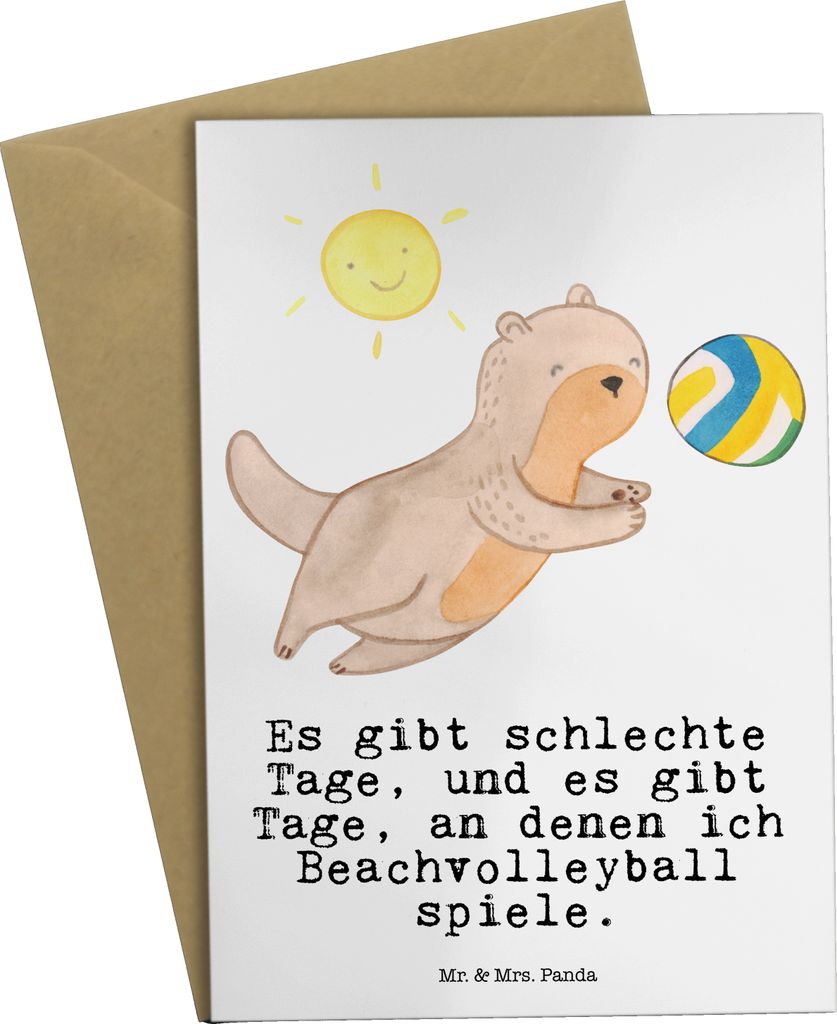 Mr. & Mrs. Panda Grußkarte Otter Beachvolleyball - Weiß - Geschenk, osterkarten, Volleyballturnier, einladungskarten, Grußkarten, Volleyball, gl...
