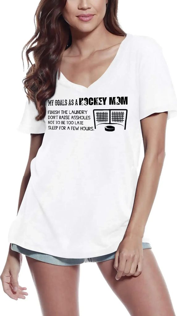 Damen Grafik T-Shirt V-Ausschnitt Meine Ziele als Eishockey-Mutter – My Goals As A Hockey Mom Mother – Öko-Verantwortlich Vintage Jahrgang Kur...