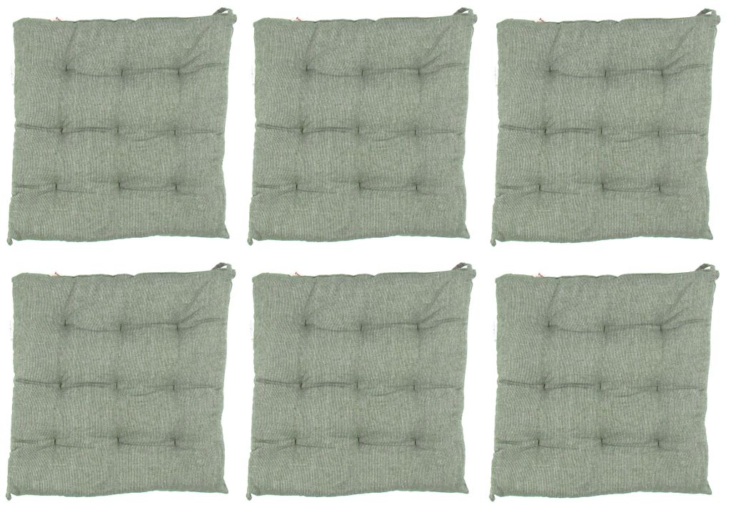 6er Set Pastellgrüne Sitzkissen Stuhlauflagen 9-Punktesteppung mit Befestigungsbänder für Innen und Außen 40x40x5cm