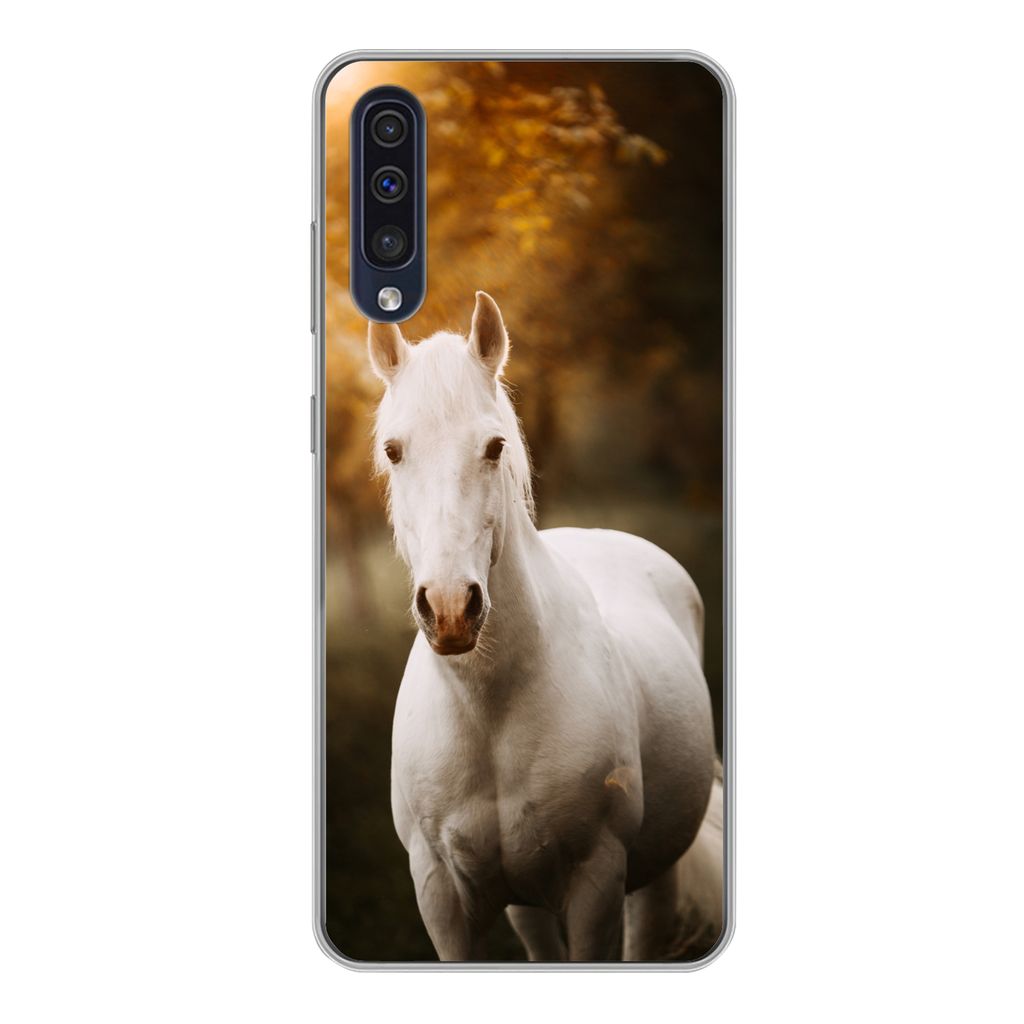 MuchoWow Handyhülle Schutzhülle Hülle für Samsung Galaxy A50 Pferd - Licht - Sonne Silikon Softcase Handy Hülle - Mobiltelefonhülle