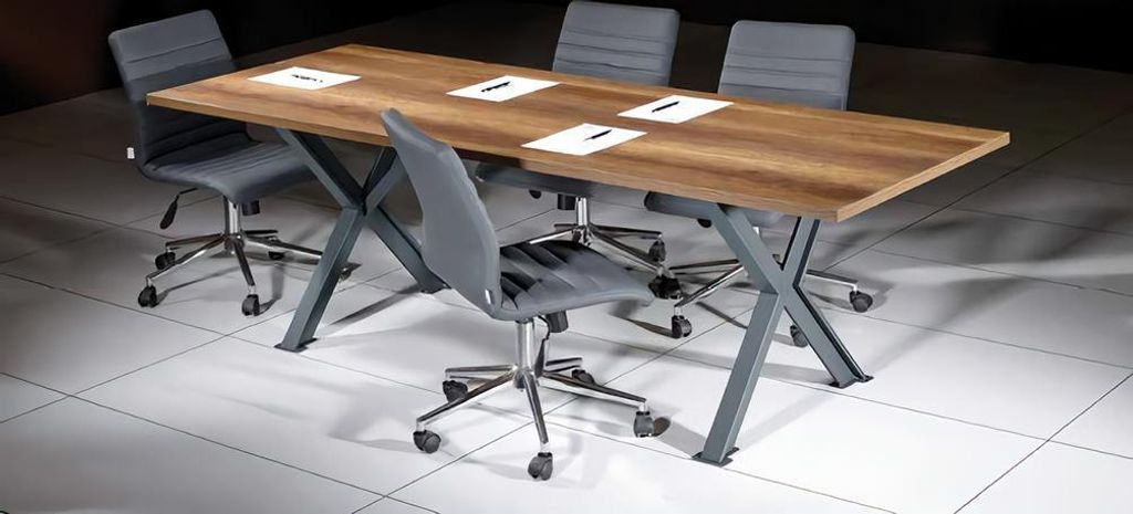 Braun Konferenztisch Bürotisch Seminartisch mit Metall X-Tischbeine