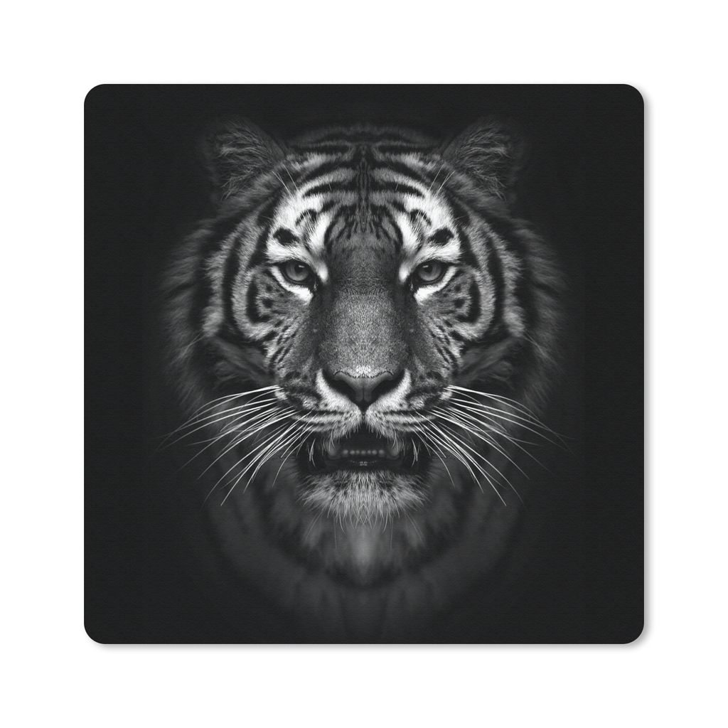 MuchoWow Mauspad Mousepad Tiger - Tiere - Schwarz - Weiß - Porträt - Wild 30x30 cm - Mousepads - Maus Mat - Pad - Mausunterlage - Gaming