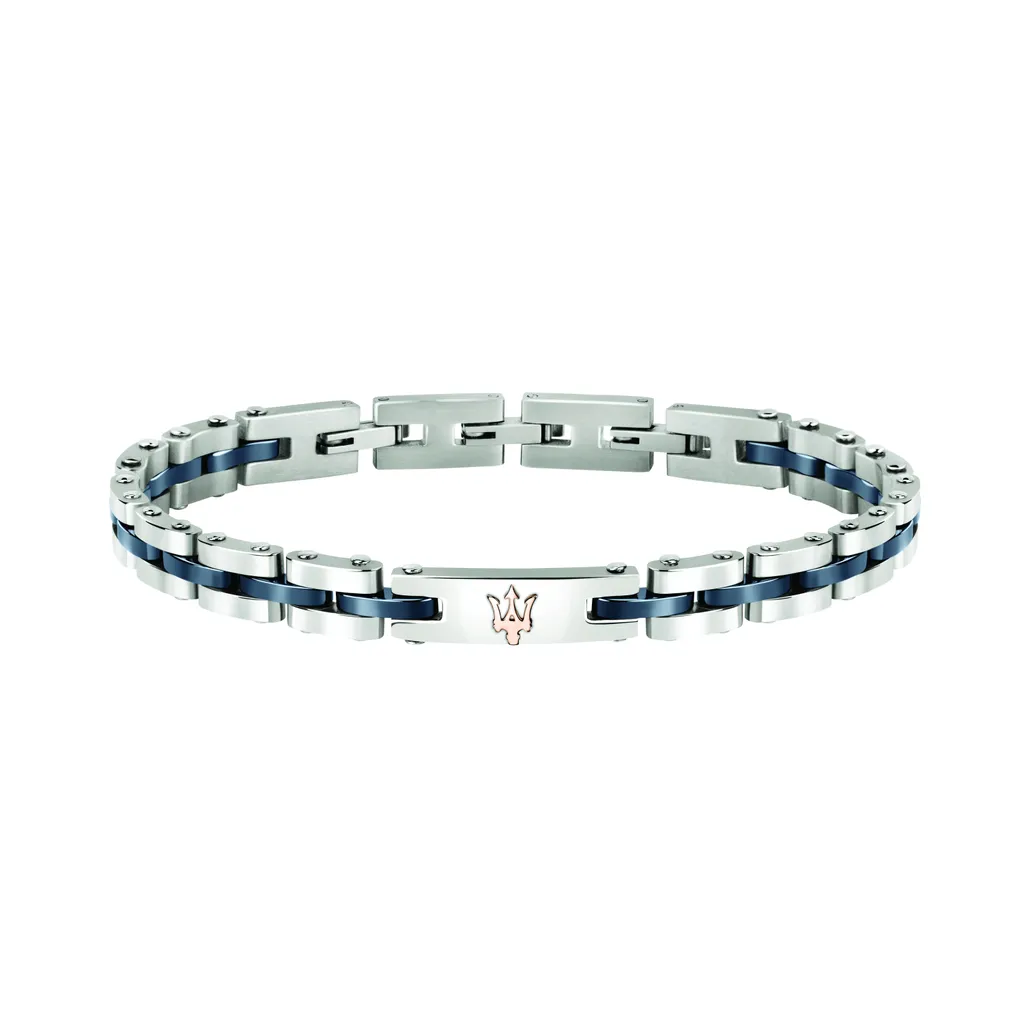 Bracelet Maserati Argenté et Bleu : Idéal pour un Cadeau Homme Chic