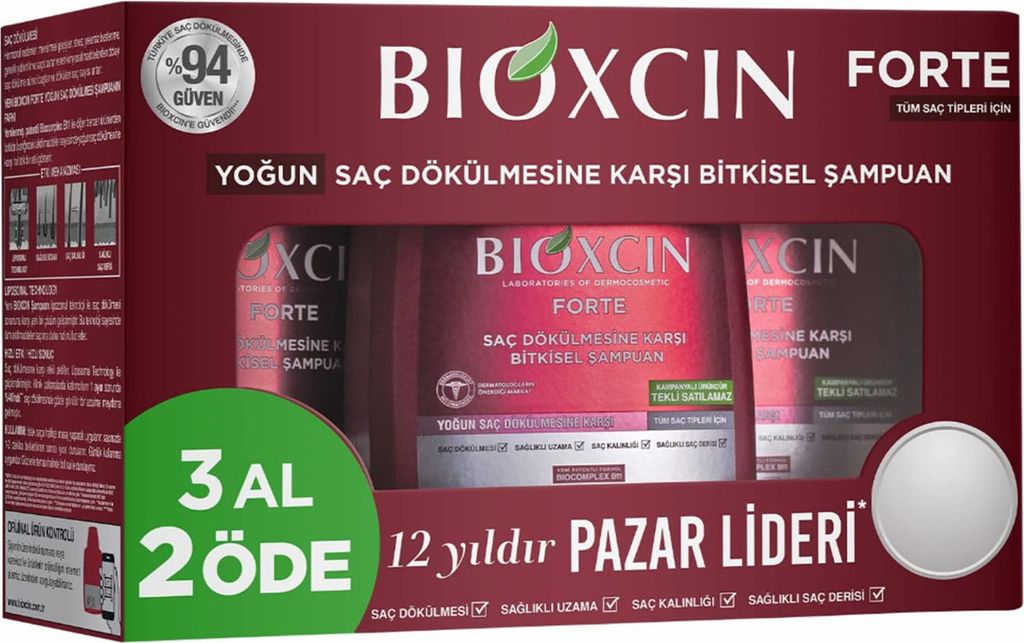 BIOXCIN FORTE Shampoo 3 für 2 - Gegen Intensiven Haarausfall - Wirksam & Schnell - Mit Bio Complex B11 - 3x300ml