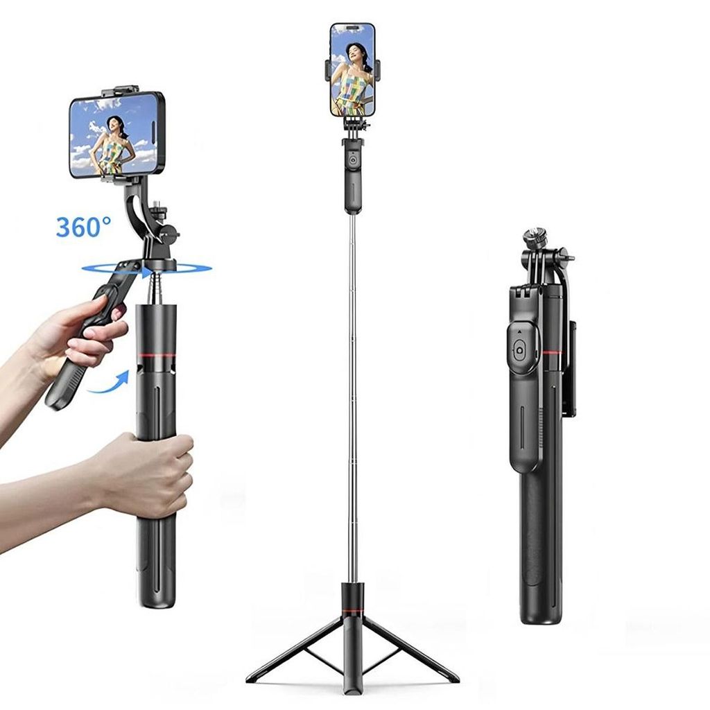 170 cm Bluetooth Selfie Stick mit Stativ & Dual-LED-Licht, 360° Drehung, Fernbedienung,Tragbar, 1/4"-Anschluss, Kompatibel mit Android & iOS