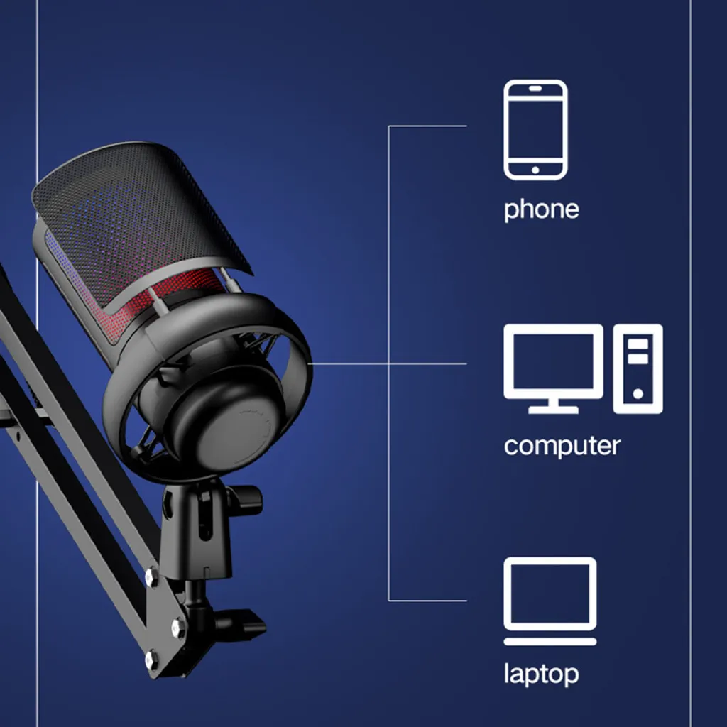 Microphone pour streaming et podcast ZELURXX USB avec éclairage intégré
